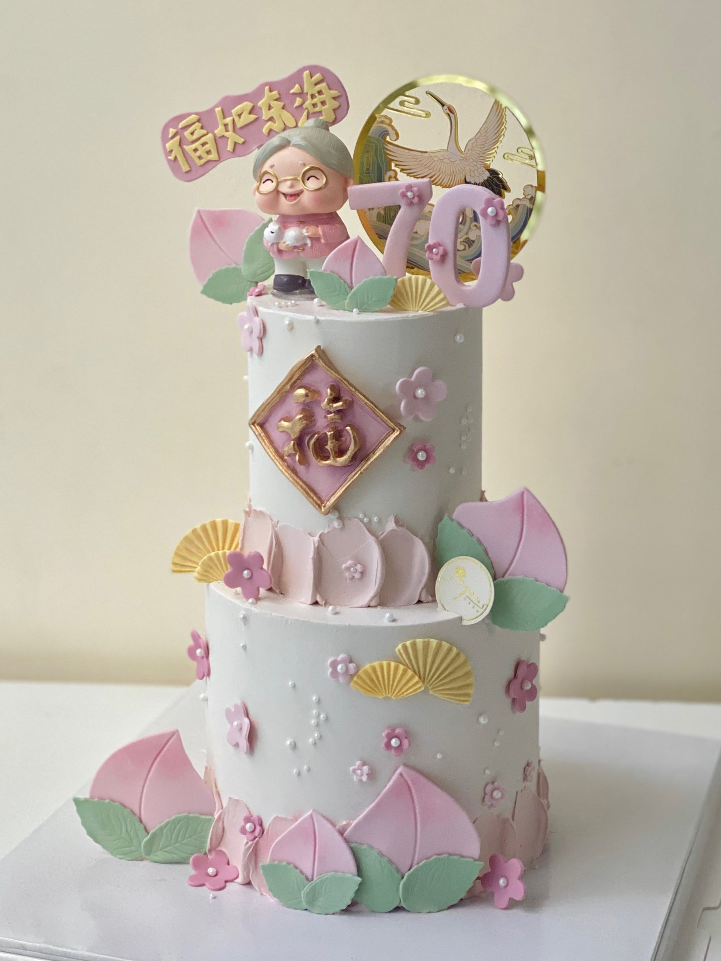 Pink Theme Longevity Theme Two-Tier Cake