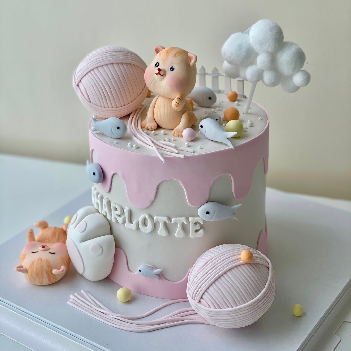 Cute Cat Yarn Ball Theme Customise Cake