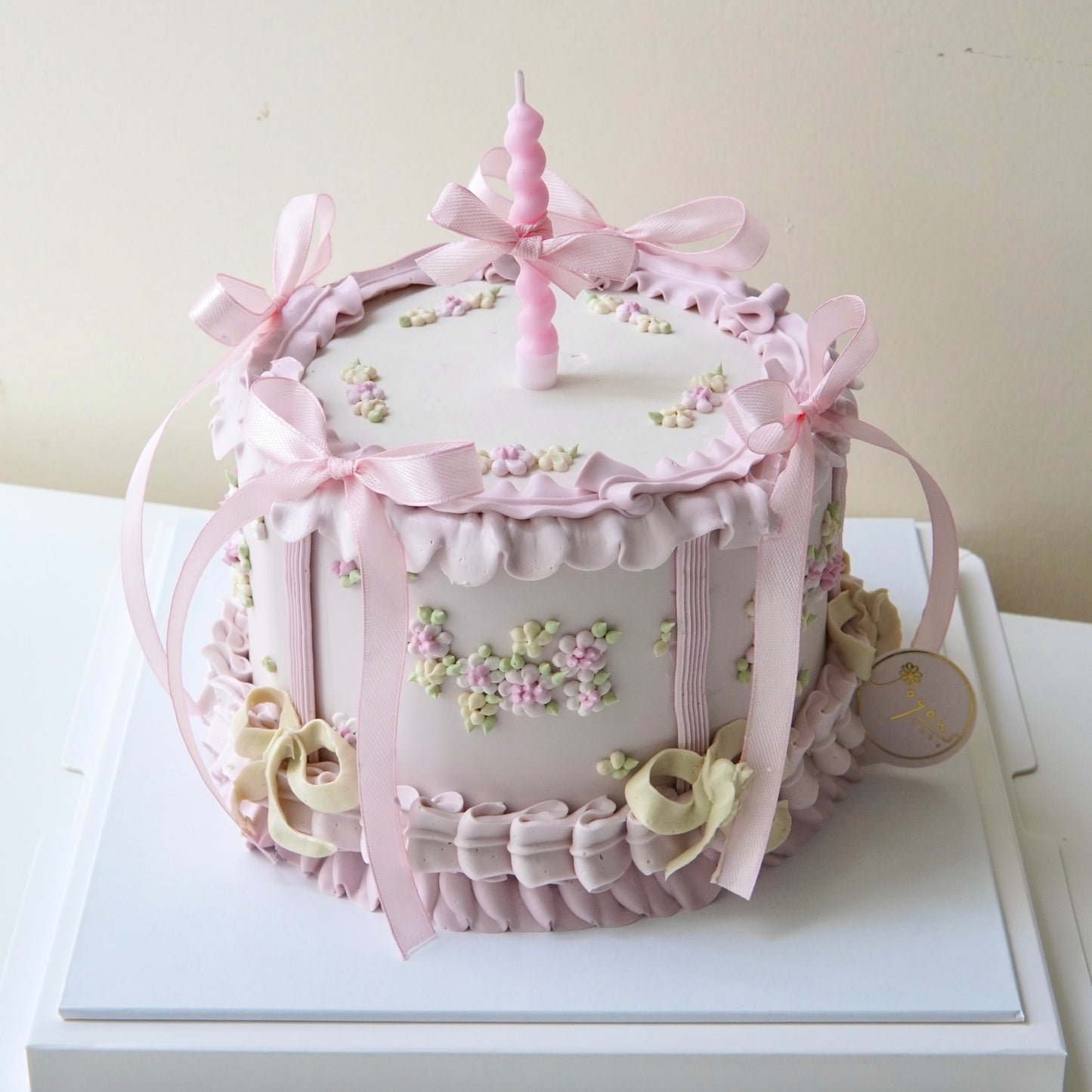 Pink Girlish Satin Ribbon Vintage Theme Cake