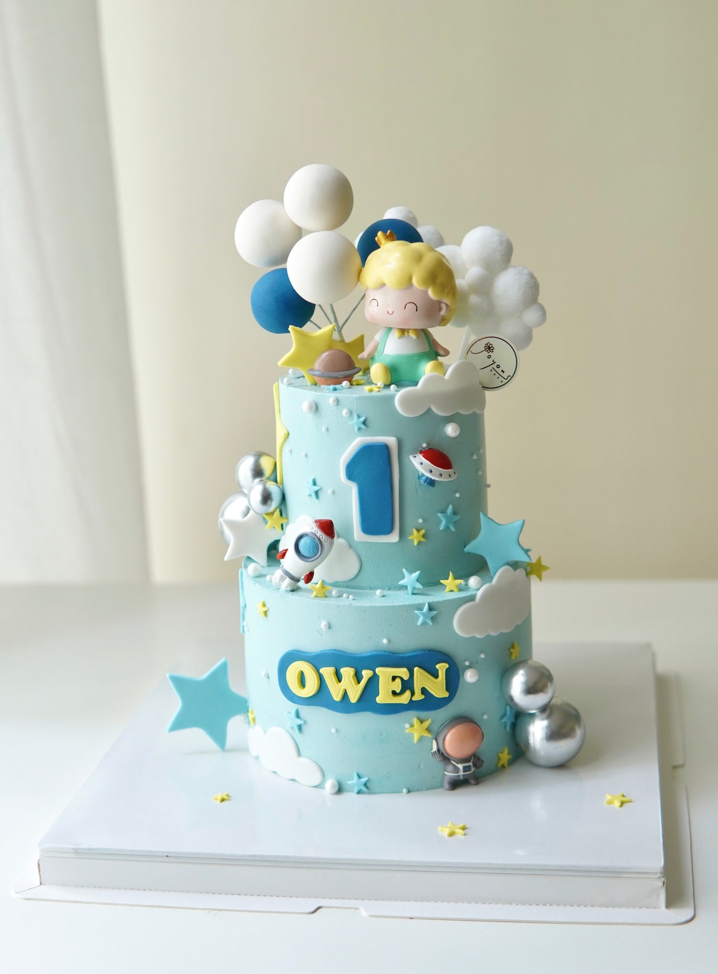 Little Prince Blue Theme Design Customise Two Tier Cake