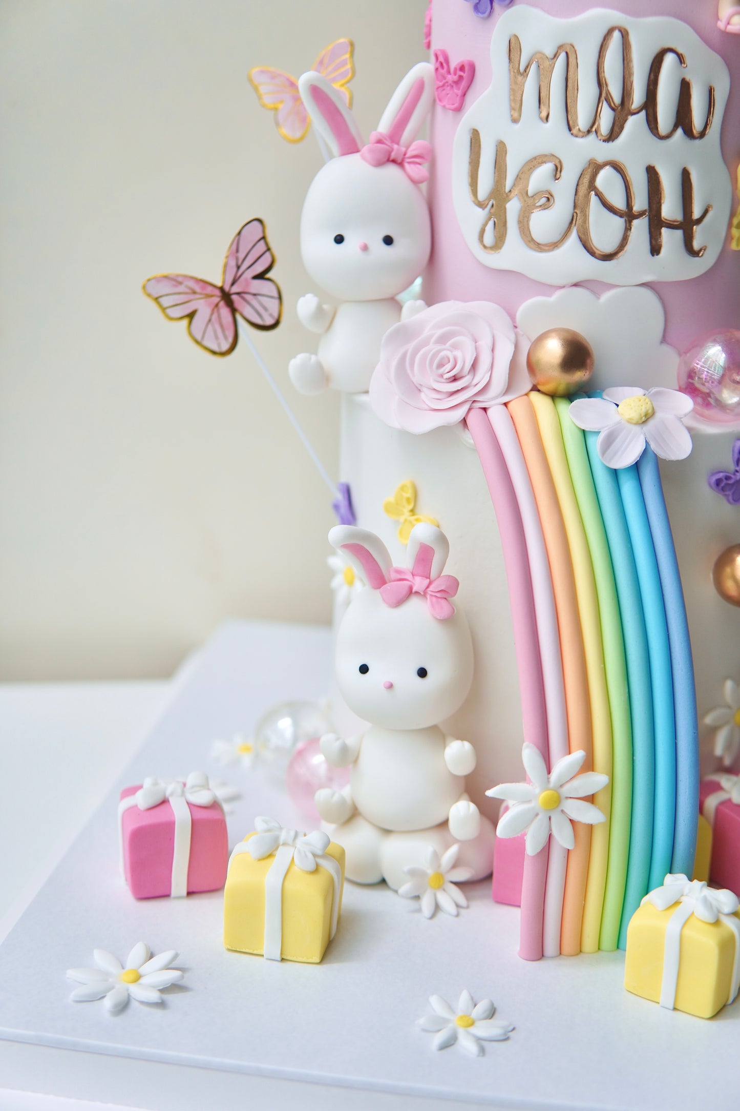 Fondant Rainbow Bunny Girl Two Tier Cake