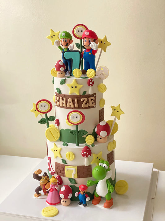 Mario with Friends Fondant Two Tier Birthday Cake