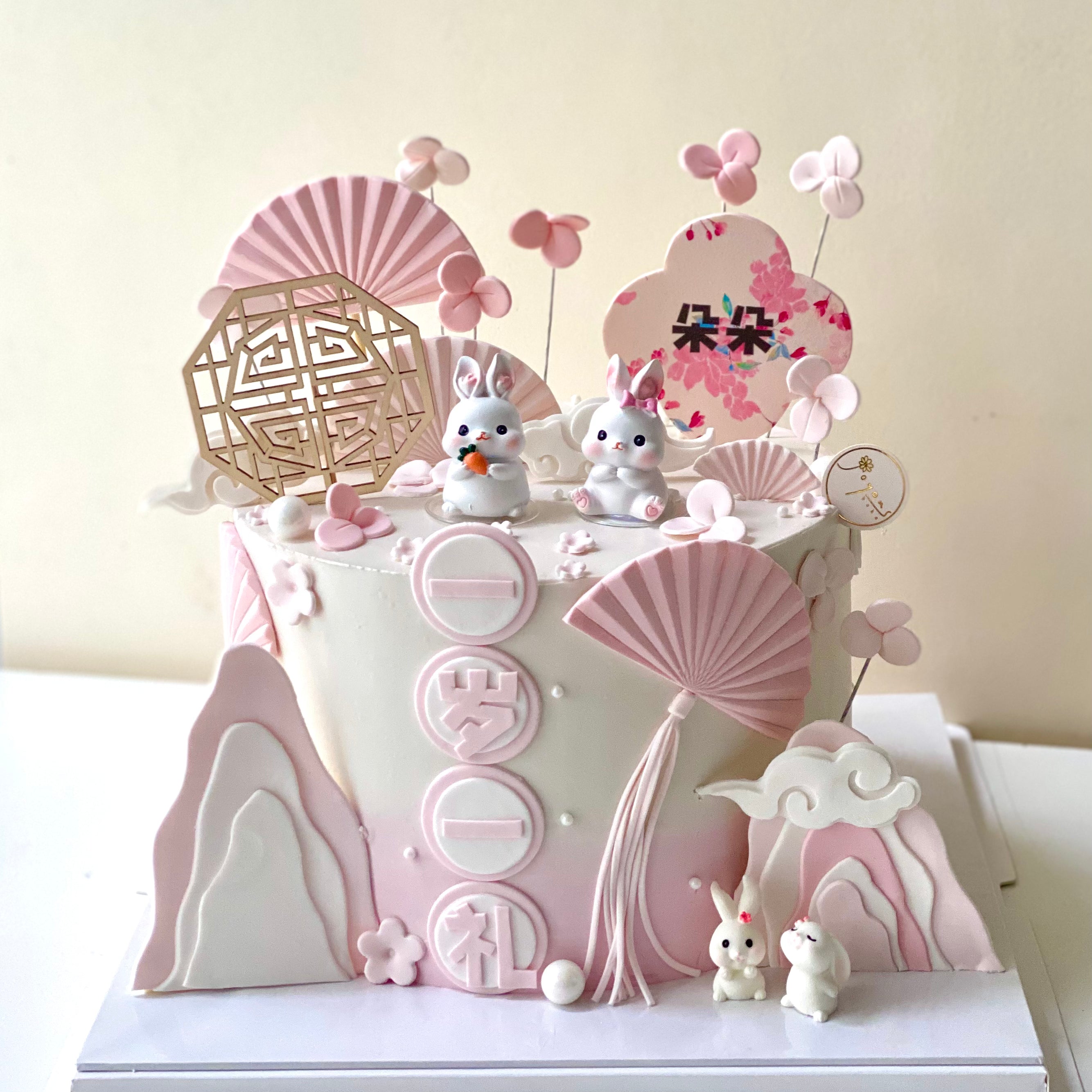 Chinese Style Pink Bunny Theme Customise Cake – Joyous Bake