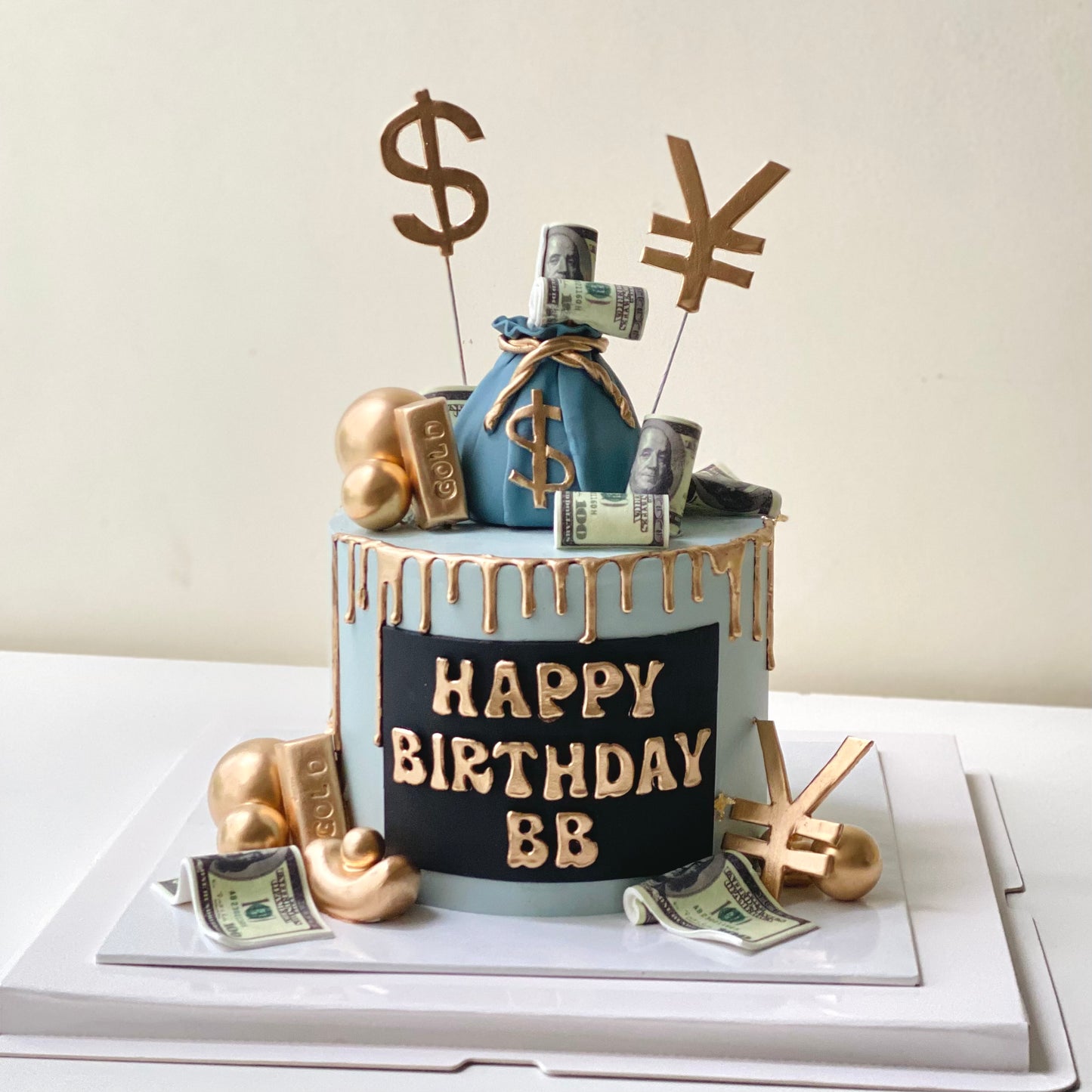 Rich Money Bag Blue Theme Customise Cake