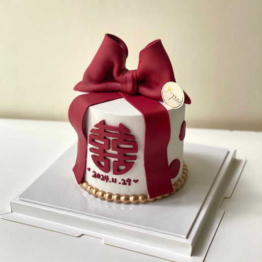 Red Wedding Ribbon Design Customise Cake