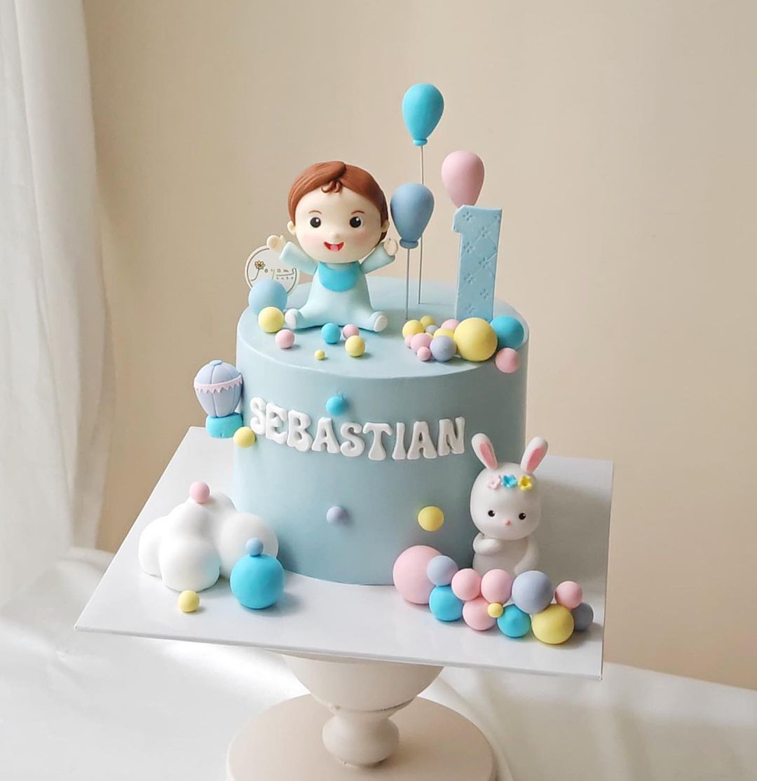 Fondant Baby Blue Theme Customise Cake