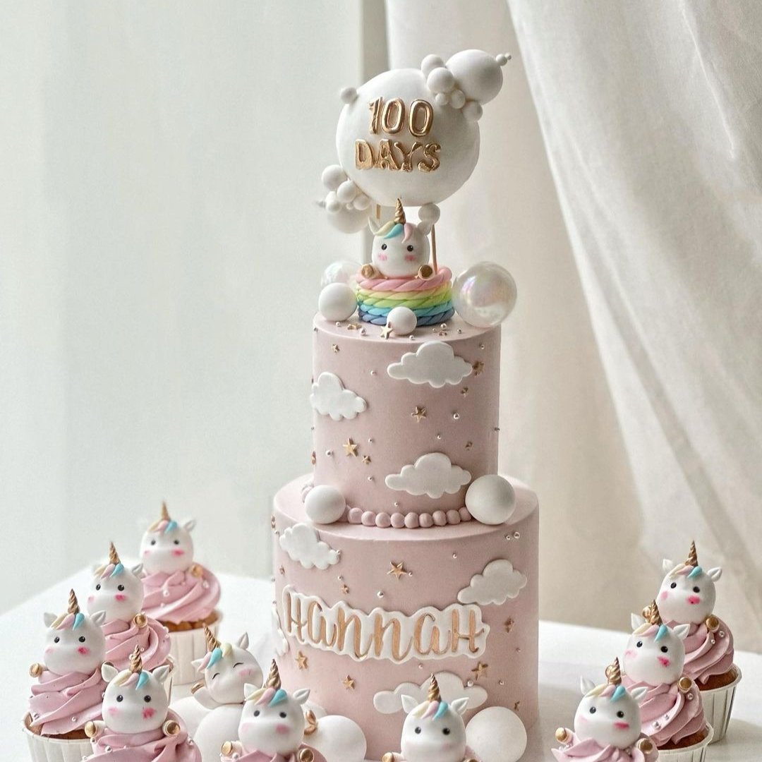 Fondant Unicorn Theme 2 Tiers Cake